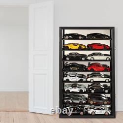 Car Display Case Black 16 Pcs Mirrored Diecast Model 1/24 Shelf Wall Toy Cabinet