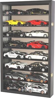 Car Display Case Black 16 Pcs Mirrored Diecast Model 1/24 Shelf Wall Toy Cabinet
