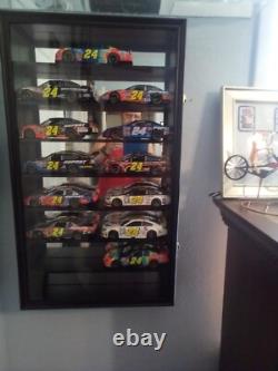 Car Display Case Black 16 Pcs Mirrored Diecast Model 1/24 Shelf Wall Toy Cabinet