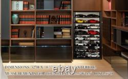 Car Display Case Black 16 Pcs Mirrored Diecast Model 1/24 Shelf Wall Toy Cabinet