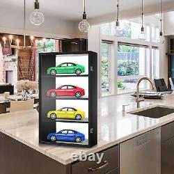 Car Display Case Black 4 Tier Diecast 1/18 Model Mirrored Wall Wood Rack Cabinet