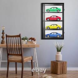 Car Display Case Black 4 Tier Diecast 1/18 Model Mirrored Wall Wood Rack Cabinet