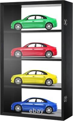 Car Display Case Black 4 Tier Diecast 1/18 Model Mirrored Wall Wood Rack Cabinet