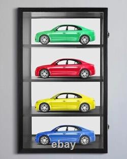 Car Display Case Black 4 Tier Diecast 1/18 Model Mirrored Wall Wood Rack Cabinet