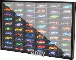 Car Display Case Black 60+ Matchbox Model 1/64 Diecast Wheels Wood Frame Cabinet