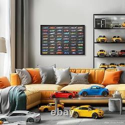 Car Display Case Black 60+ Matchbox Model 1/64 Diecast Wheels Wood Frame Cabinet