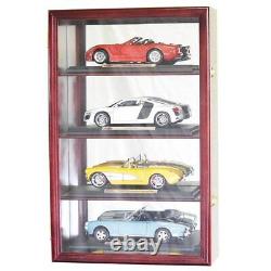 Car Display Case Cherry 4 Pcs Diecast 1/18 Model Wood Shelf Mirrored Toy Cabinet