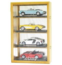 Car Display Case Oak 4 Pcs Diecast 1/18 Scale Mirrored Wood Rack Shelf Cabinet