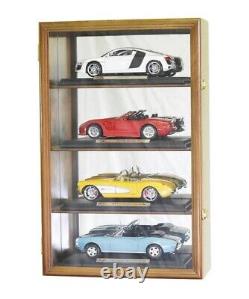 Car Display Case Walnut 4 Tier Diecast 1/18 Model Mirrored Wood Wall Toy Cabinet