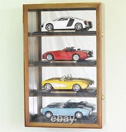 Car Display Case Walnut 4 Tier Diecast 1/18 Model Mirrored Wood Wall Toy Cabinet