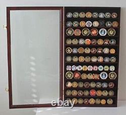 Challenge Coin Display Case 11 Row Mahogany Military Cabinet Shadow Box Rack