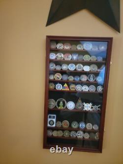 Challenge Coin Display Case 11 Row Mahogany Military Cabinet Shadow Box Rack