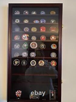 Challenge Coin Display Case 11 Row Mahogany Military Cabinet Shadow Box Rack