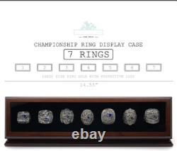 Championship Ring Display Case Mahogany Wood 7 Pcs NFL NBA Storage Shadow Box