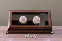 Championship Ring Display Case Mahogany Wood 7 Pcs NFL NBA Storage Shadow Box