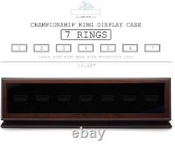 Championship Ring Display Case Mahogany Wood 7 Pcs NFL NBA Storage Shadow Box