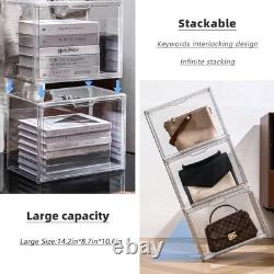 Clear Acrylic Display Case Stackable Storage Bins with Magnetic Lid for Collec