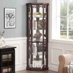 Corner Lighted Curio Glass Cabinet Display Case Antique Collection Storage