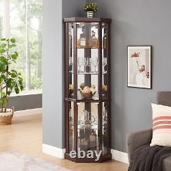 Corner Lighted Curio Glass Cabinet Display Case Antique Collection Storage