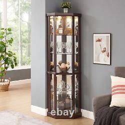Corner Lighted Curio Glass Cabinet Display Case Antique Collection Storage
