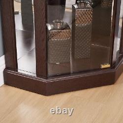 Corner Lighted Curio Glass Cabinet Display Case Antique Collection Storage
