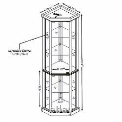 Corner Lighted Curio Glass Cabinet Display Case Antique Collection Storage