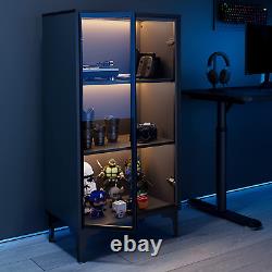 Curio Cabinet, 2-Shelf Display Case Storage Showcase with LED Lighting, Tempered
