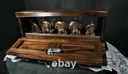 Curved glass solid walnut display case with display tray plus storage