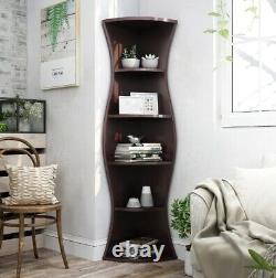 Curvy Corner Book Case Storage Shelf Rack Display Shelves 5 Tier Wood Tall Stand