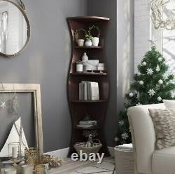 Curvy Corner Book Case Storage Shelf Rack Display Shelves 5 Tier Wood Tall Stand