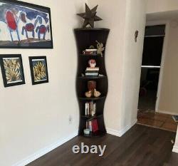 Curvy Corner Book Case Storage Shelf Rack Display Shelves 5 Tier Wood Tall Stand