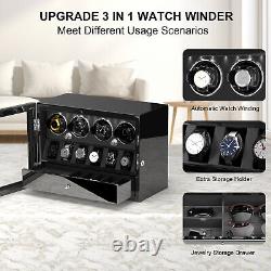 DUKWIN Automatic Watch Winder Box Display Storage Case With Jewelry Drawer LED