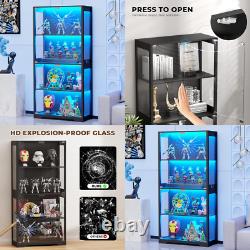 Display Cabinet Glass Door 5 Tier Storage Case Organizer LED Light Rack Shelves Display Cabinet Glass Door 5 Tier Storage Case Organizer LED Light Rack Shelves