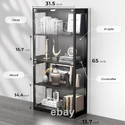 Display Cabinet Glass Door 5 Tier Storage Case Organizer LED Light Rack Shelves