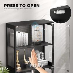 Display Cabinet Glass Door 5 Tier Storage Case Organizer LED Light Rack Shelves