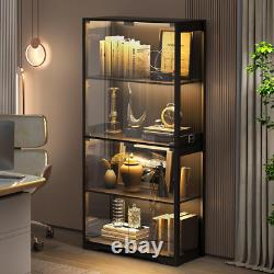 Display Cabinet Glass Door 5 Tier Storage Case Organizer LED Light Rack Shelves Display Cabinet Glass Door 5 Tier Storage Case Organizer LED Light Rack Shelves