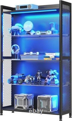 Display Cabinet LED Lights, Display Case Glass Storage Shelves 4-Tiers Curio