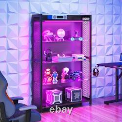 Display Cabinet LED Lights, Display Case Glass Storage Shelves 4-Tiers Curio