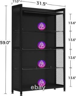 Display Cabinet LED Lights, Display Case Glass Storage Shelves 4-Tiers Curio