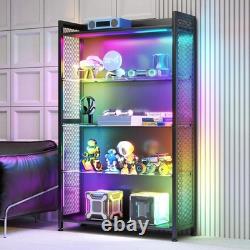 Display Cabinet LED Lights, Display Case Glass Storage Shelves 4-Tiers Curio