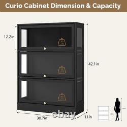 Display Cabinet with Acrylic Glass Doors, 3-Tiers Curio Cabinet with LED Lighting