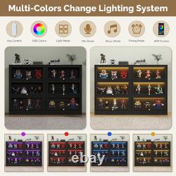 Display Cabinet with Acrylic Glass Doors, 3-Tiers Curio Cabinet with LED Lighting