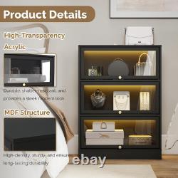 Display Cabinet with Acrylic Glass Doors, 3-Tiers Curio Cabinet with LED Lighting