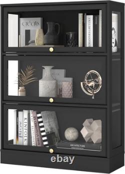 Display Cabinet with Acrylic Glass Doors, 3-Tiers Curio Cabinet with LED Lighting