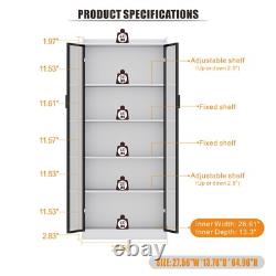 Display Cabinet with Doors and Adjustable Shelves, 65 Bookcase with LED Lights