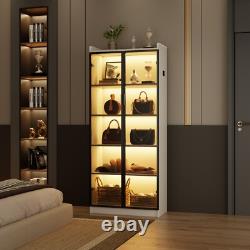 Display Cabinet with Doors and Adjustable Shelves, 65 Bookcase with LED Lights
