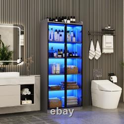 Display Cabinet with Doors and Adjustable Shelves, 65 Bookcase with LED Lights