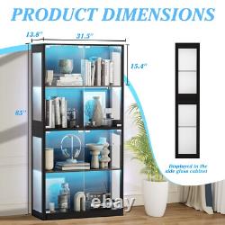 Display Cabinet with Glass Doors, 4-Tier Curio Display Case with 12 Color Lights