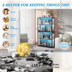 Display Cabinet with Glass Doors, 4-Tier Curio Display Case with 12 Color Lights