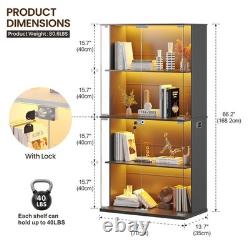 Display Cabinet with Glass Doors, 66' Curio Cabinet with Lockable and LED Lights
